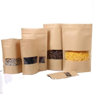 Silvery Snack Packing Window Kraft Stand Up Zipper Pouch for Dried Fruit Packaging