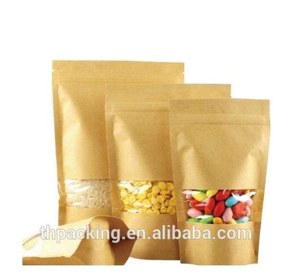 Silvery Snack Packing Window Kraft Stand Up Zipper Pouch for Dried Fruit Packaging