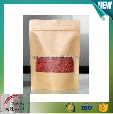 Silvery Snack Packing Window Kraft Stand Up Zipper Pouch for Dried Fruit Packaging