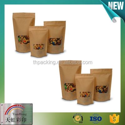 Silvery Snack Packing Window Kraft Stand Up Zipper Pouch for Dried Fruit Packaging